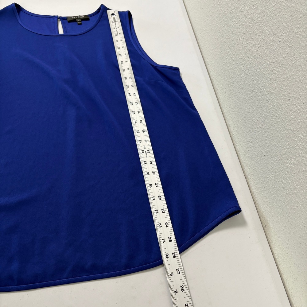 St John Sleeveless Top Womens L Blue Keyhole Back Triacetate Crepe - Picture 9 of 9